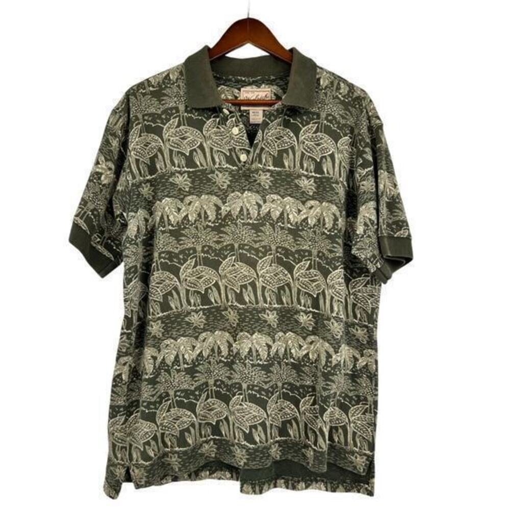 Vintage Woolrich men’s green palm tree print pullover polo shirt size large